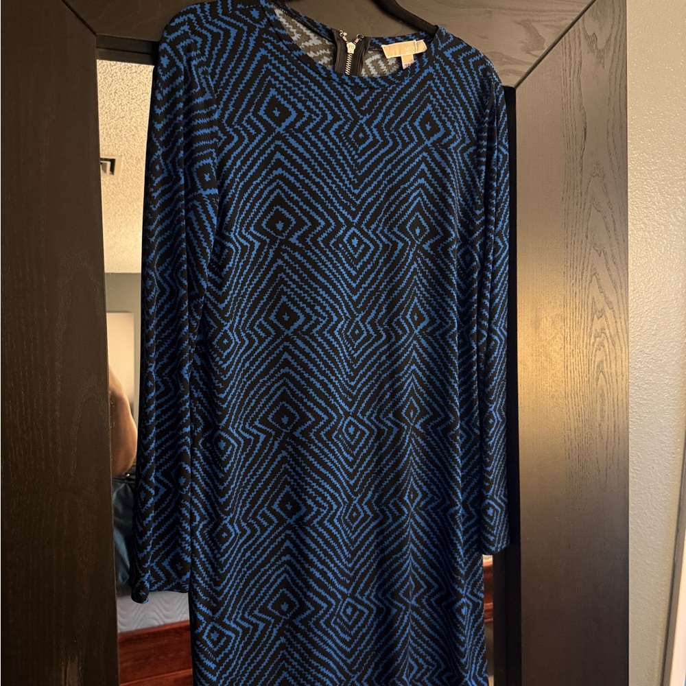 Michael Kors Black and Blue Long Sleeve Dress